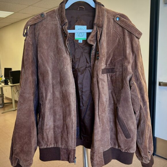 Men's Size 46 Vintage Brown Genuine Suede Leather Jacket - Picture 1 of 4
